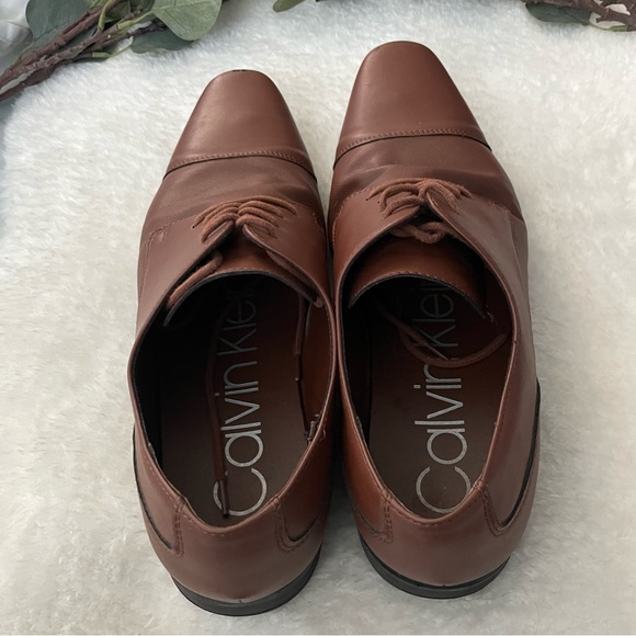Calvin Klein Bram Lace Up Cap-Toe Leather Brown Dress Shoes - Picture 3 of 11